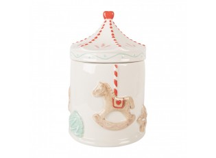 Bílá keramická dóza s houpacími koníky - Ø 15*22 cm