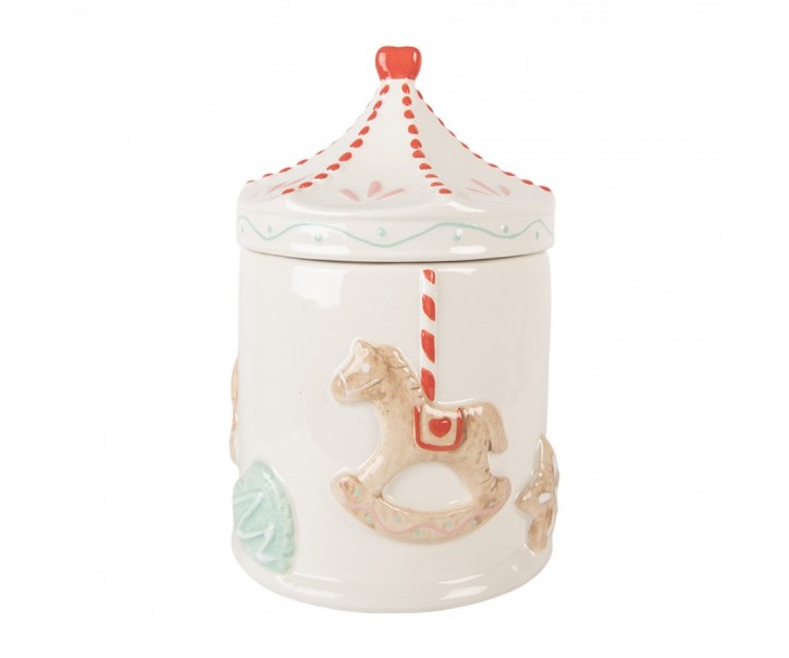 Bílá keramická dóza s houpacími koníky - Ø 15*22 cm Clayre & Eef