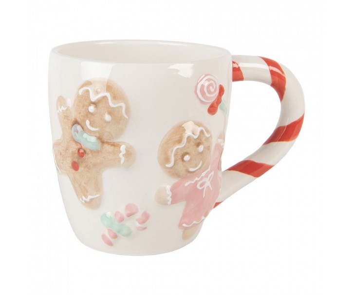 Bílý keramický hrneček s perníčkem Gingerbread - 14*9*10 cm / 350 ml Clayre & Eef