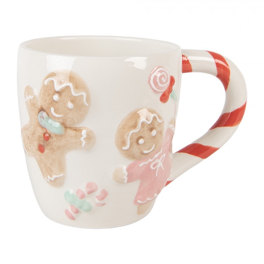 Bílý keramický hrneček s perníčkem Gingerbread - 14*9*10 cm / 350 ml