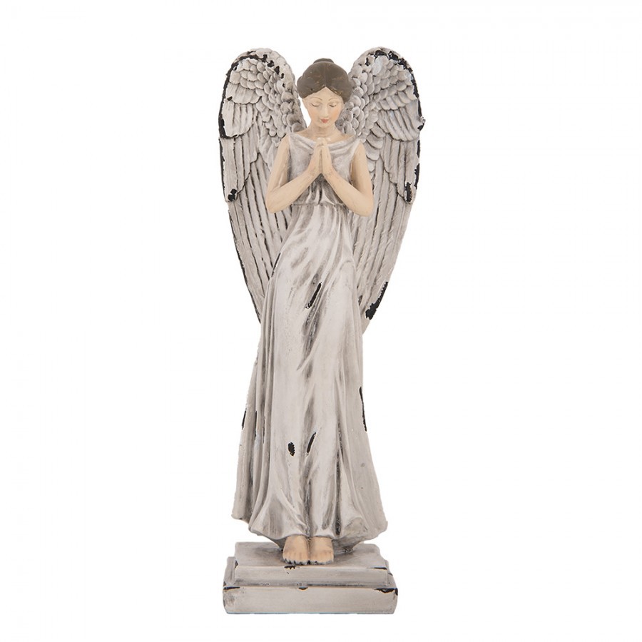 Šedá antik dekorace anděl s odřením Angel - 9*8*23 cm