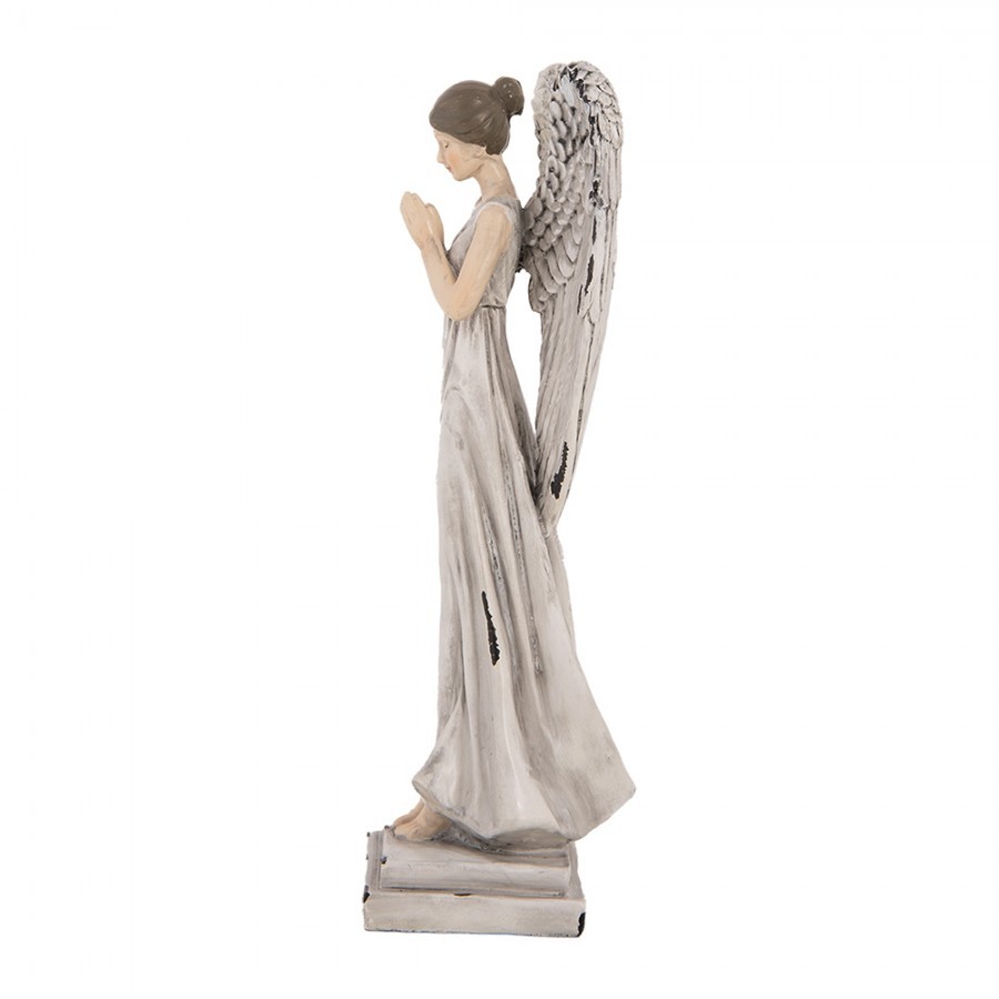 Šedá antik dekorace anděl s odřením Angel - 9*8*23 cm