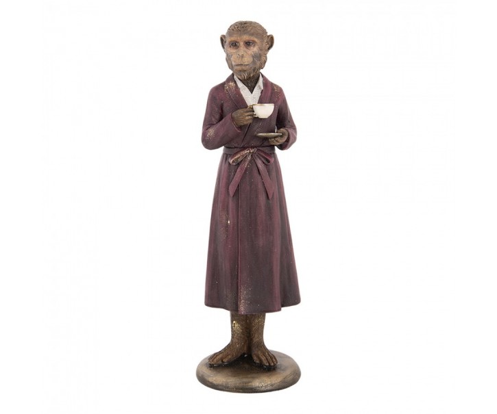 Dekorace figurka opice v plášti se šálkem v ruce - 9*8*28 cm Clayre & Eef