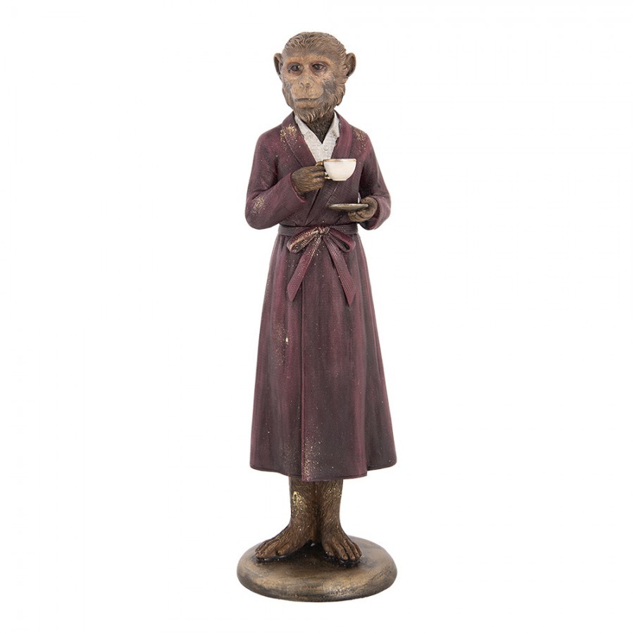 Dekorace figurka opice v plášti se šálkem v ruce - 9*8*28 cm