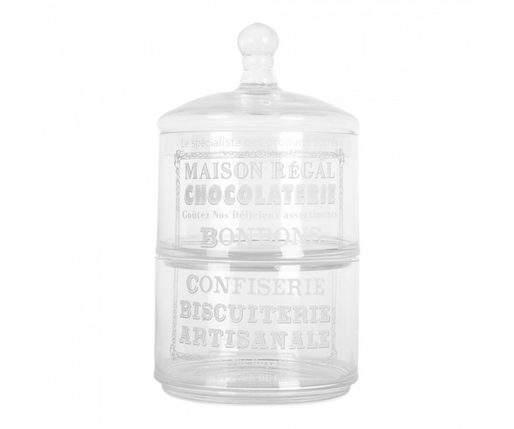 Skleněná dvojitá dóza na bonbóny Chocolaterie - Ø 17*30 cm Clayre & Eef
