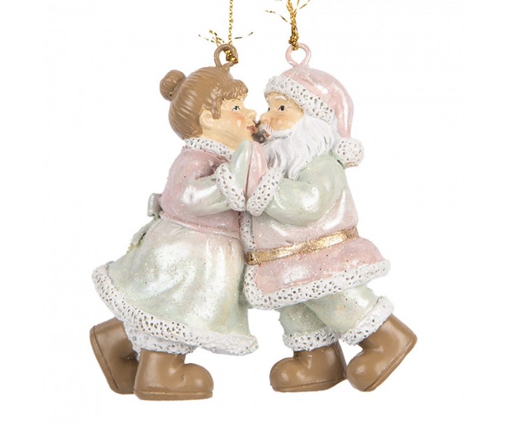 Christmas Ornament Santa Claus 7x4x8 Cm Pink Plastic - 7.0 cm Clayre & Eef