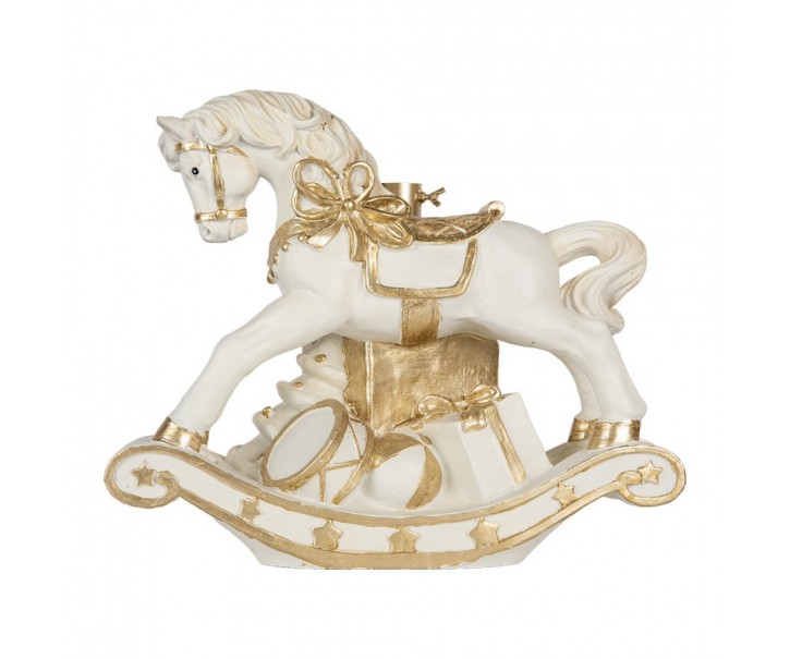 Bílo-zlatý stojan na stromek houpací kůň Rocking Horse - 47*30*40 cm Clayre & Eef