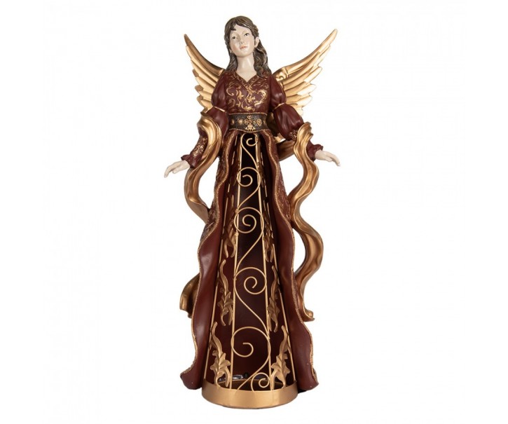 Vínovo-zlatá dekorace anděl se zdobením Angel - 20*15*45 cm Clayre & Eef