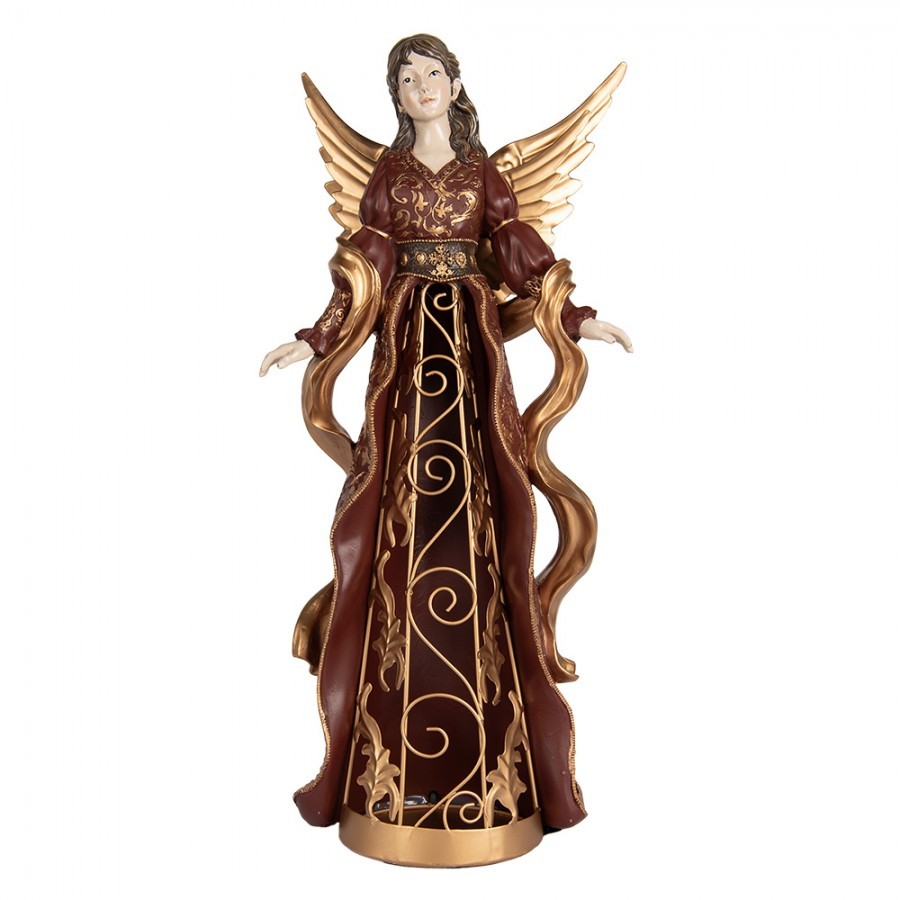 Vínovo-zlatá dekorace anděl se zdobením Angel - 20*15*45 cm
