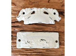 Krémová antik litinová úchytka s ornamenty - 9 *3,5*2 cm