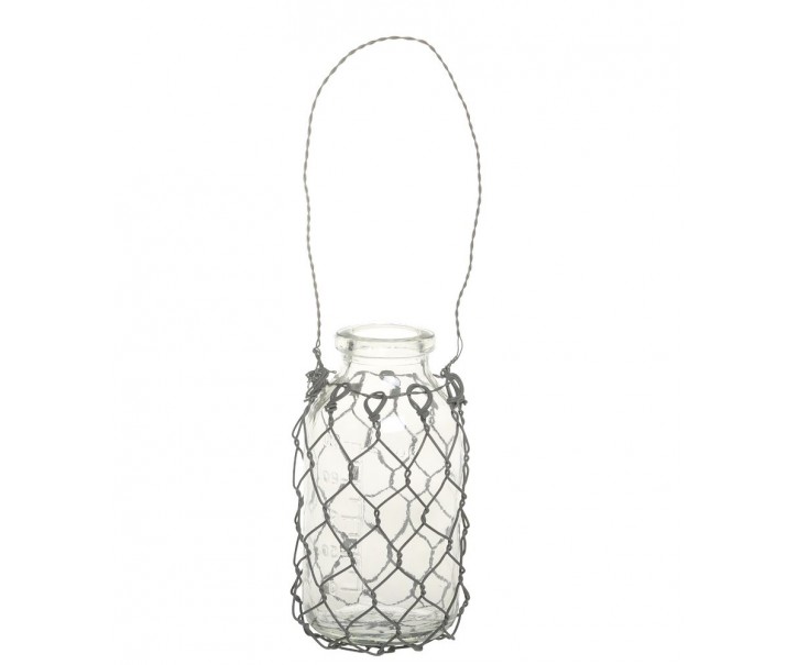 Závěsná skleněná dekorační vázička s drátkem Fil de Fer - Ø 5,5*10 cm Chic Antique
