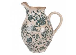 Retro béžový keramický dekorační džbán s květy - 21*16*24 cm