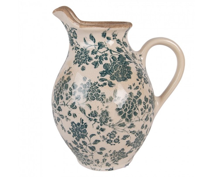 Retro béžový keramický dekorační džbán s květy - 21*16*24 cm Clayre & Eef