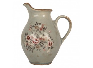 Šedý dekoračnmí keramický džbán s květy Floria M - 21*16*24 cm