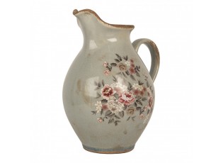 Šedý dekoračnmí keramický džbán s květy Floria M - 21*16*24 cm