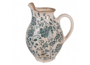 Retro béžový keramický dekorační džbán s květy S - 16*12*19 cm