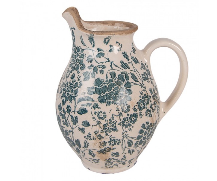 Retro béžový keramický dekorační džbán s květy S - 16*12*19 cm Clayre & Eef