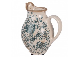 Retro béžový keramický dekorační džbán s květy S - 16*12*19 cm