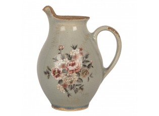 Šedý dekoračnmí keramický džbán s květy Floria S - 16*12*18 cm