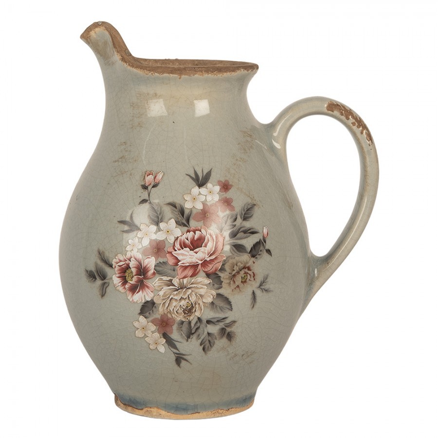 Zelený dekorační keramický džbán s květy Floria S - 16*12*18 cm