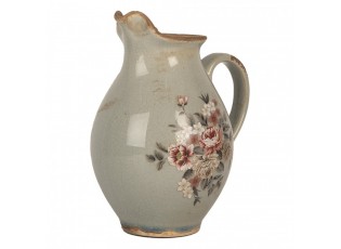 Šedý dekoračnmí keramický džbán s květy Floria S - 16*12*18 cm