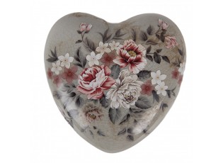 Zelená keramická dekorace srdce s květy Floria L - 11*11*4 cm