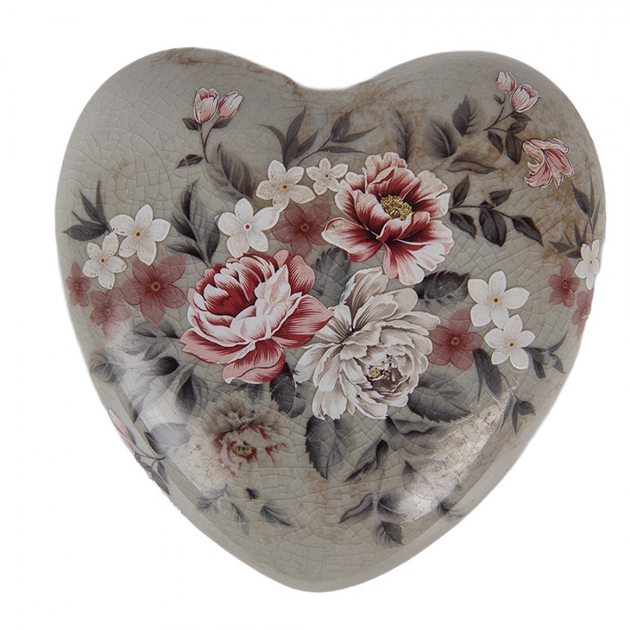 Zelená keramická dekorace srdce s květy Floria L - 11*11*4 cm