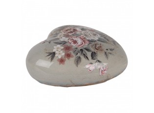 Zelená keramická dekorace srdce s květy Floria L - 11*11*4 cm