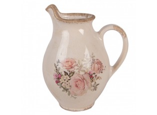 Béžový dekorační keramický džbán s růžemi Rosien S - 16*12*19 cm