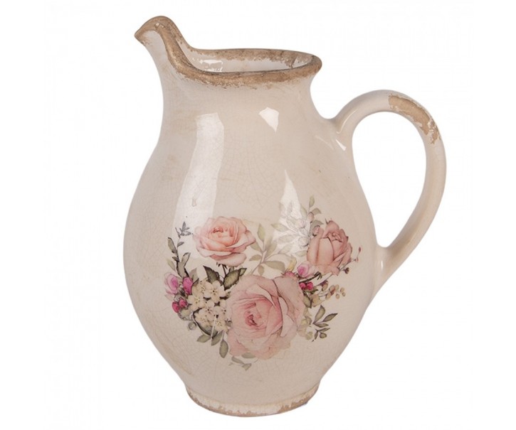 Béžový dekorační keramický džbán s růžemi Rosien S - 16*12*19 cm Clayre & Eef