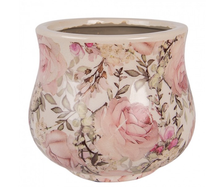 Keramický obal na květináč s růžemi Rosien S - Ø 15*13 cm Clayre & Eef
