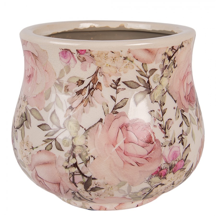 Keramický obal na květináč s růžemi Rosien S - Ø 15*13 cm