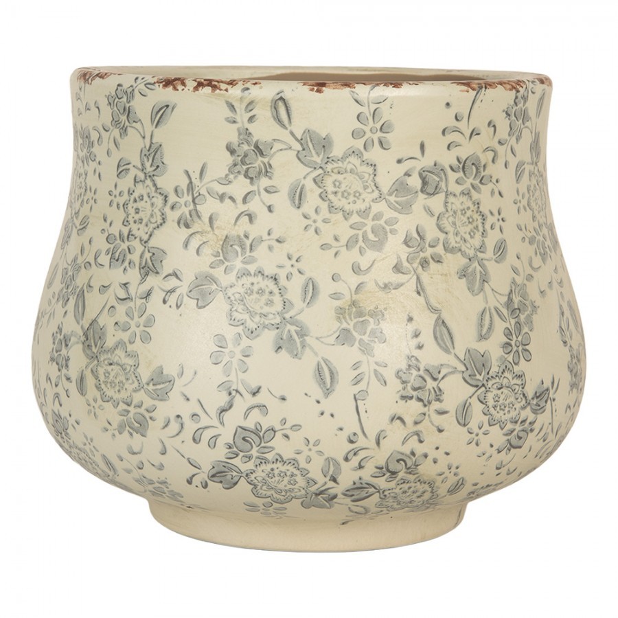 Planter ? 21x17 Cm Beige Ceramic Flowers - ? 21*17 cm