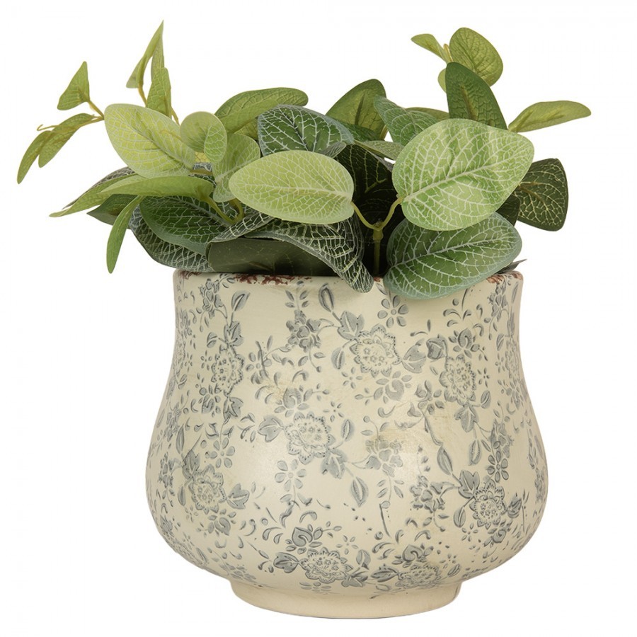 Planter ? 21x17 Cm Beige Ceramic Flowers - ? 21*17 cm