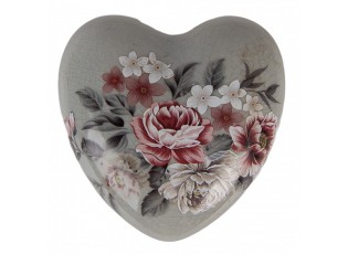 Zelená keramická dekorace srdce s květy Floria M - 8*8*4 cm