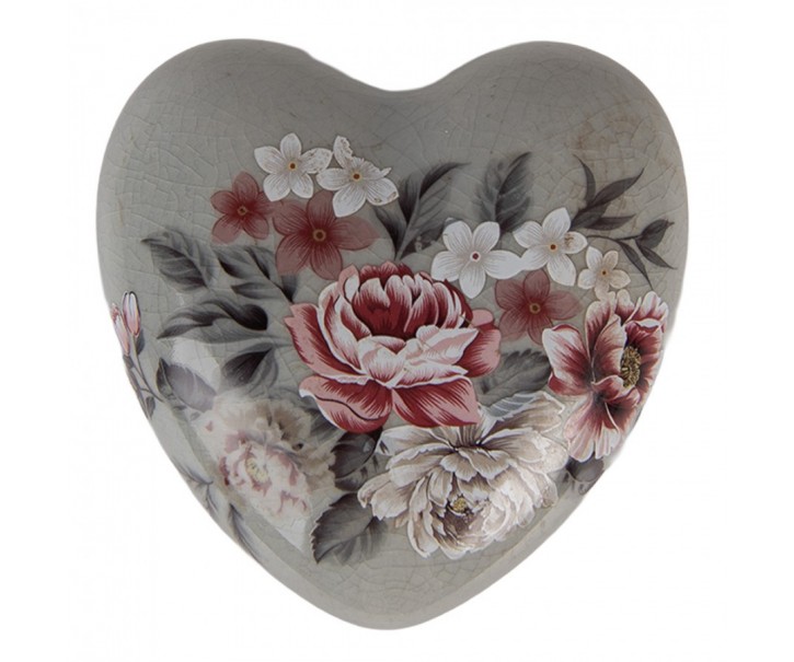 Zelená keramická dekorace srdce s květy Floria M - 8*8*4 cm Clayre & Eef