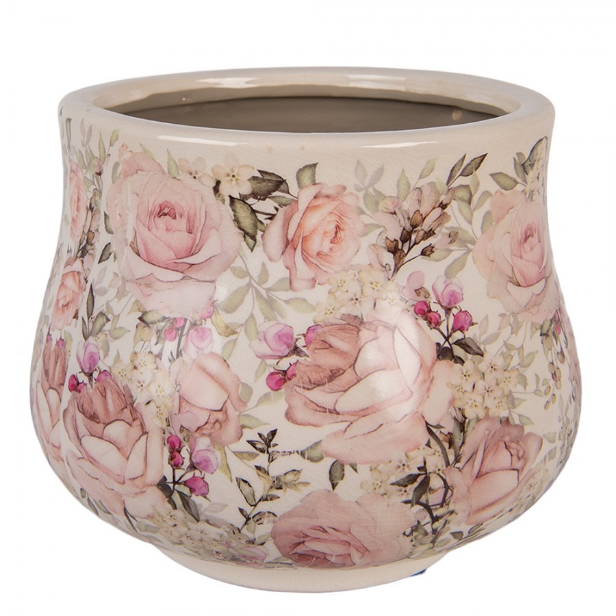 Keramický obal na květináč s růžemi Rosien L - Ø 21*17 cm