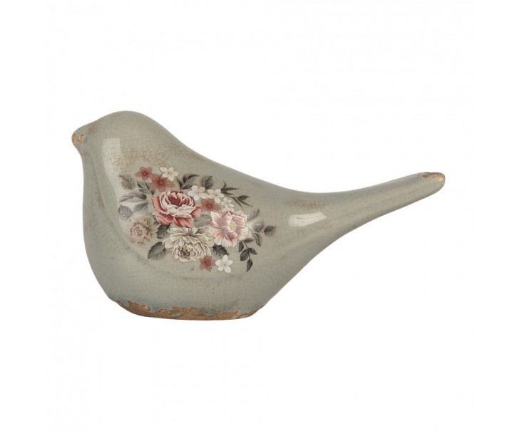 Decoration Bird 22x9x12 Cm Grey Ceramic Flowers - 22*9*12 cm Clayre & Eef