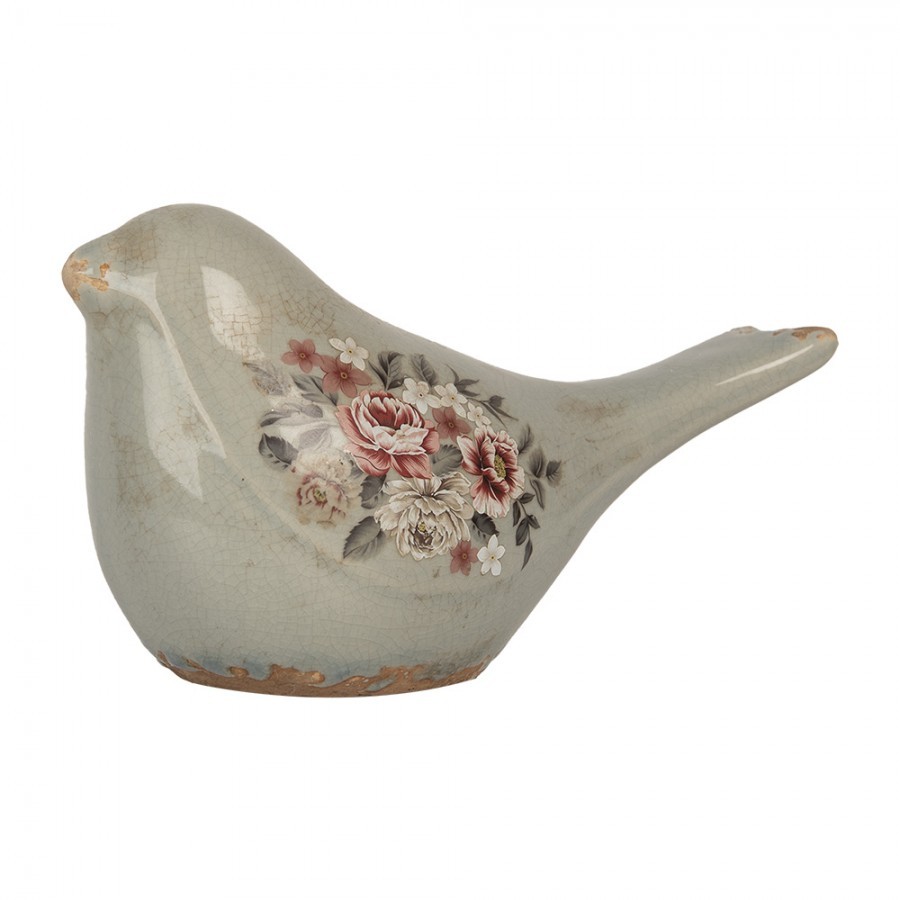 Decoration Bird 22x9x12 Cm Grey Ceramic Flowers - 22*9*12 cm