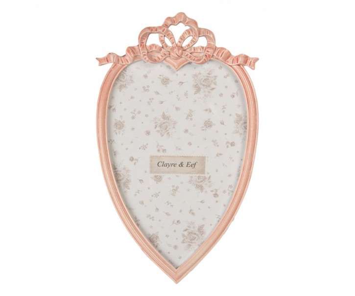  Růžový fotorámeček srdce zdobený mašličkou - 11*2*19 cm / 10*15 cm Clayre & Eef