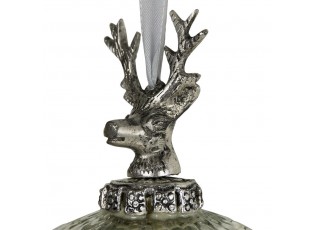 Stříbrná antik skleněná vánoční baňka s jelenem Deer - Ø 8*12 cm