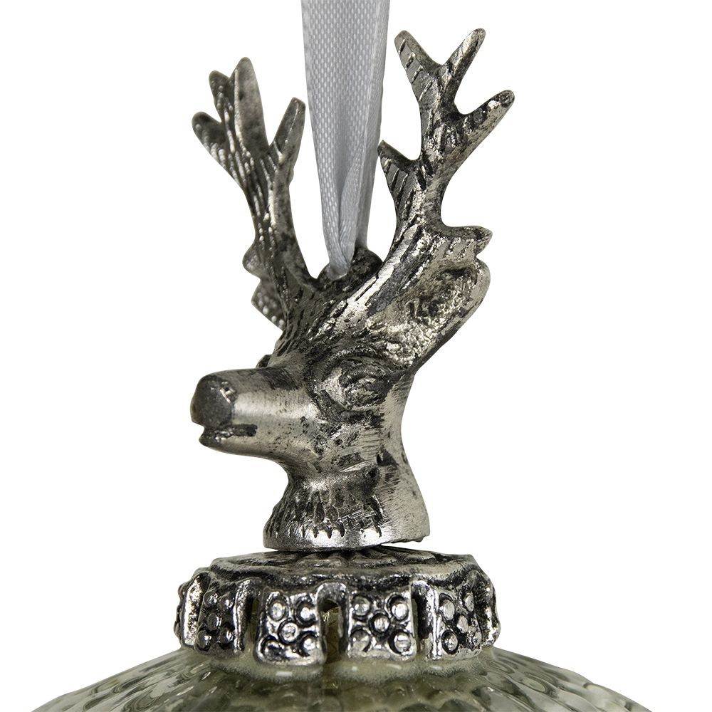 Stříbrná antik skleněná vánoční baňka s jelenem Deer - Ø 8*12 cm