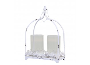Krémová antik kovová lucerna na 2 svíčky Fleur - 25*12*38 cm