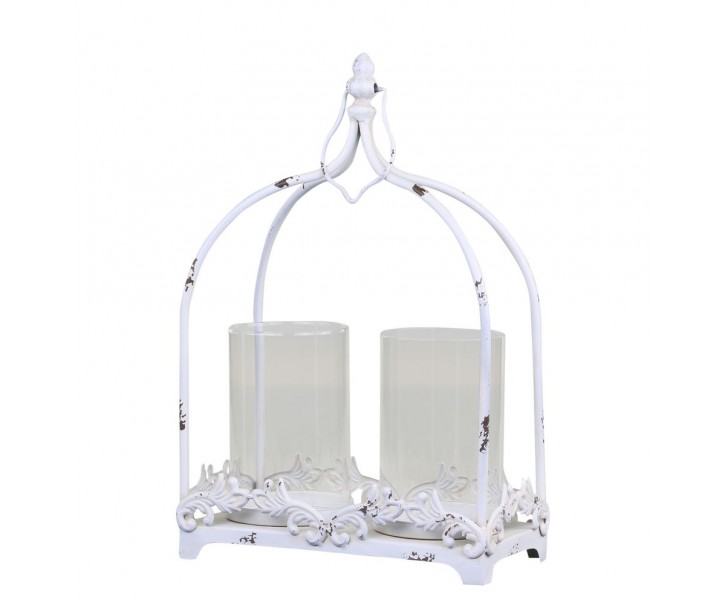 Krémová antik kovová lucerna na 2 svíčky Fleur - 25*12*38 cm Chic Antique