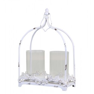 Krémová antik kovová lucerna na 2 svíčky Fleur - 25*12*38 cm