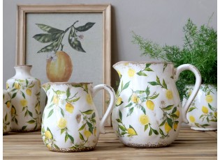 Béžový baňatý keramický džbán s citróny - 13*16 cm