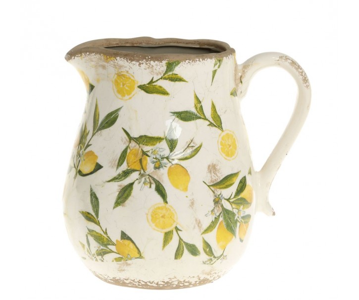 Béžový baňatý keramický džbán s citróny - 13*16 cm Chic Antique