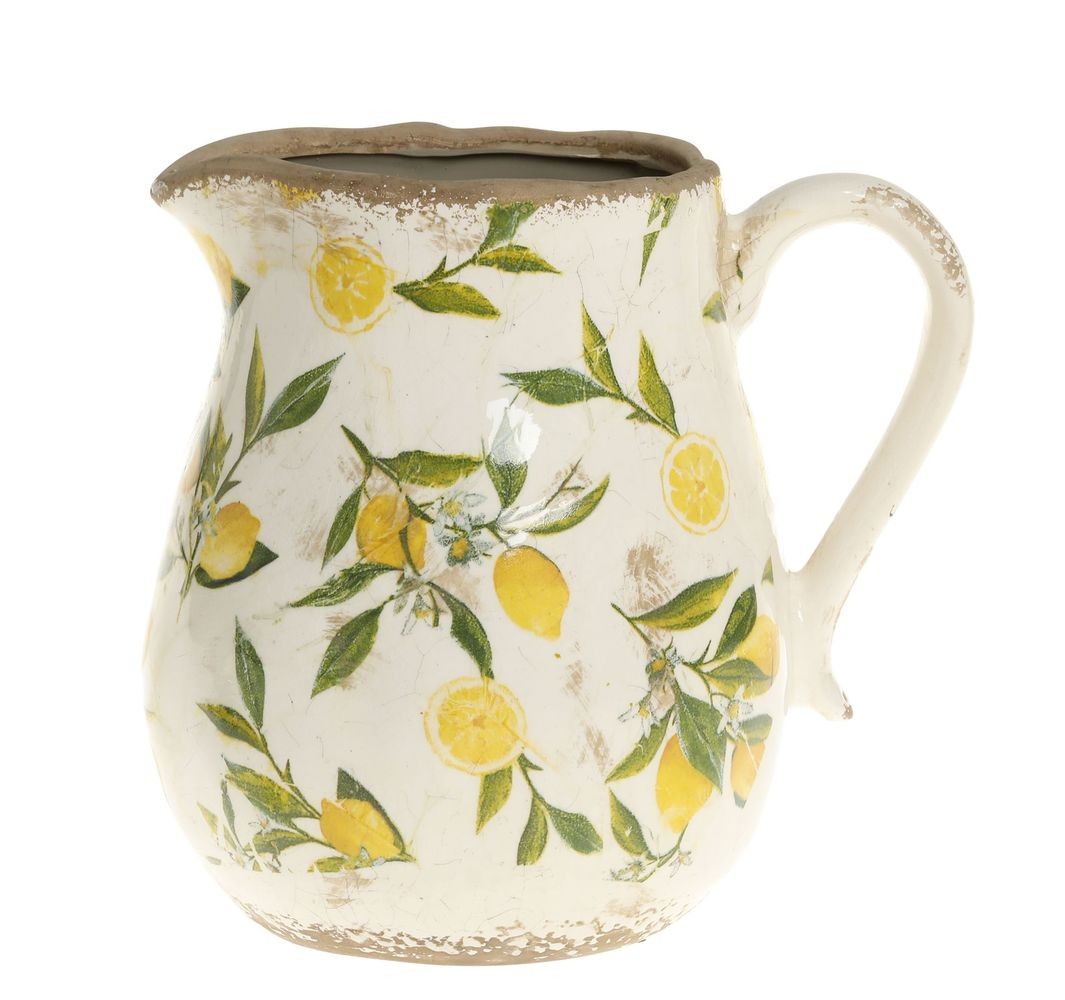 Béžový baňatý keramický džbán s citróny Limone - 13*16 cm