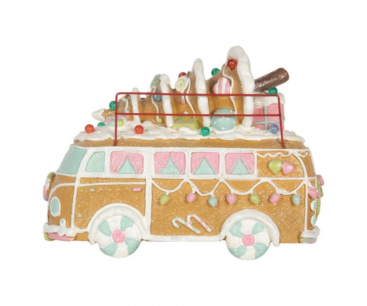 Vánoční perníkový autobus s LED světýlky Gingerbread - 31*12*23 cm / 2*AAA Clayre & Eef