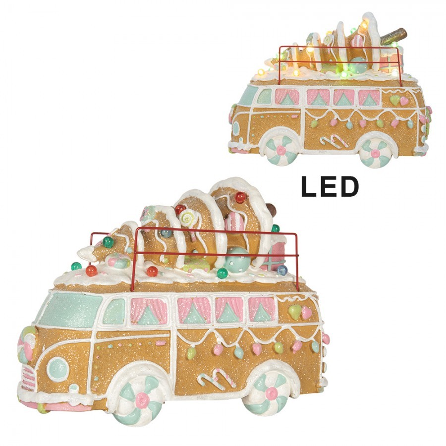 Vánoční perníkový autobus s LED světýlky Gingerbread - 31*12*23 cm / 2*AAA